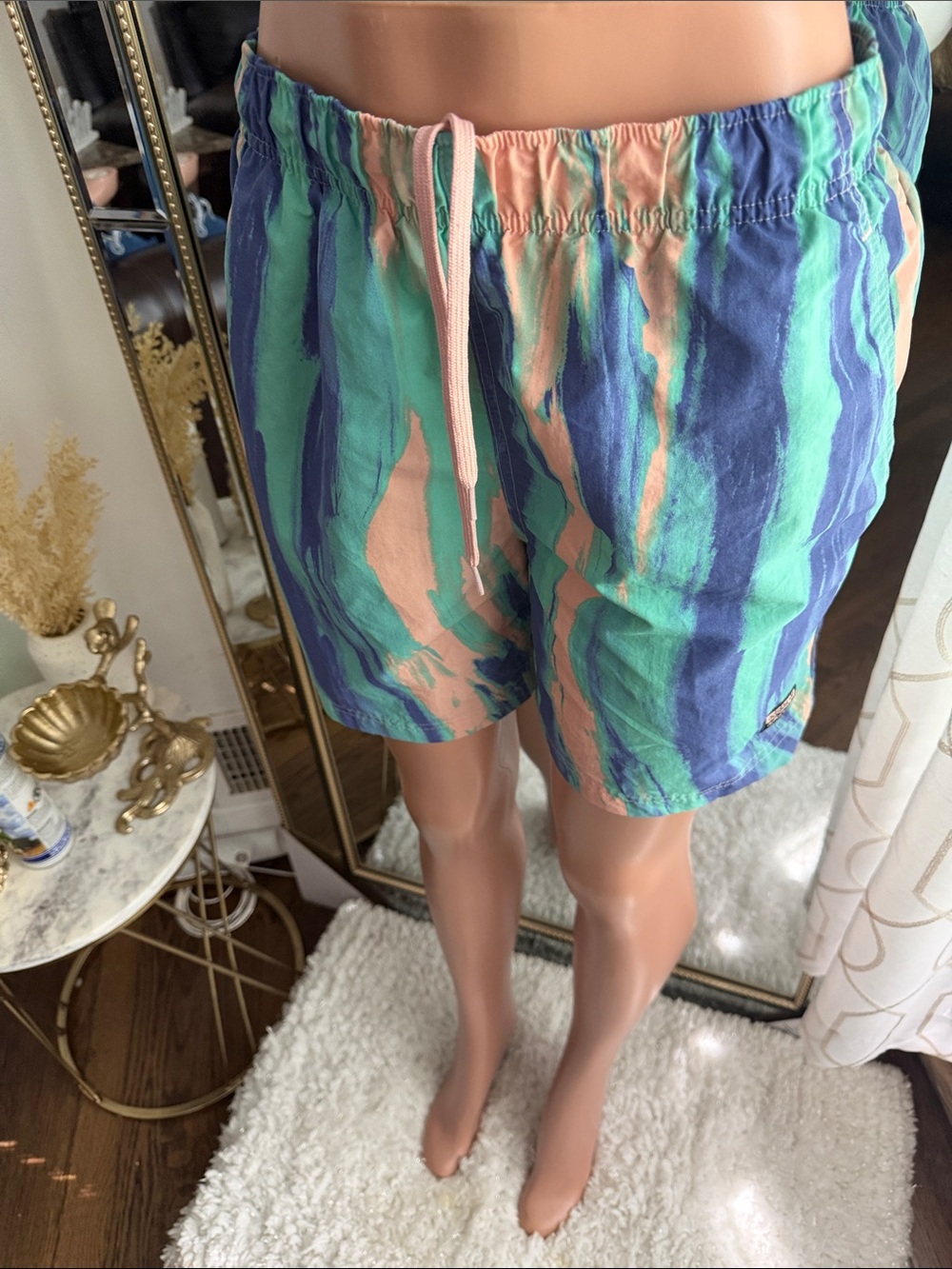 adidas Mint, Navy & Peach Abstract Stripe Shorts